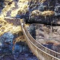 Peruvian gorge spanned with newly woven bridge image